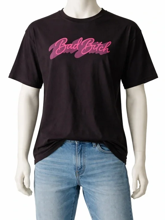 Black Tee with Pink "Bad B" Script NWT - Picture 1 of 6